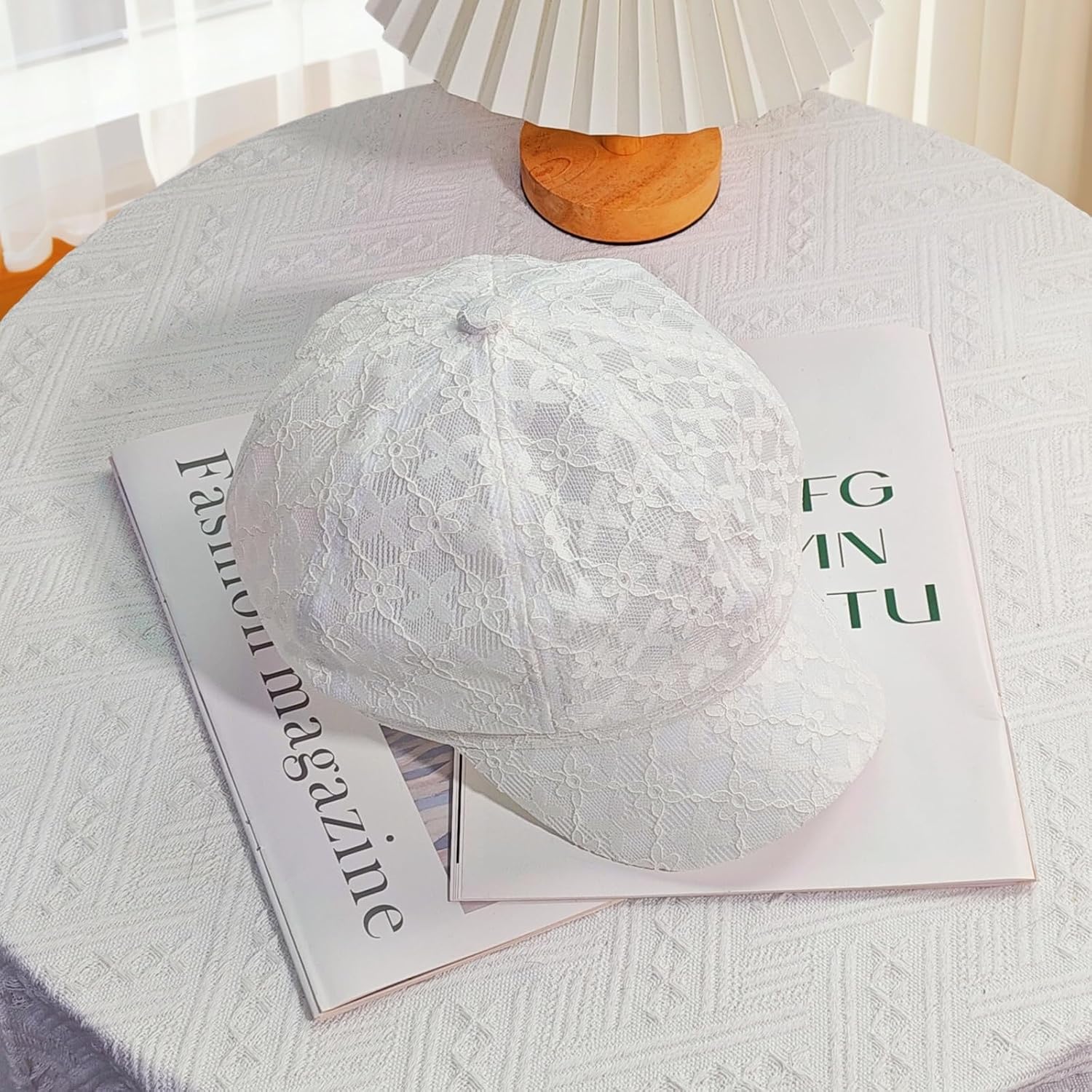 Women Lace Newsboy Cap, French Style Flower Beret Hat | Sun Protection 8 Panels Visor Adjustable Breathable Lightweight Polyester Paperboy Cabbie Painter Cap 56-58cm