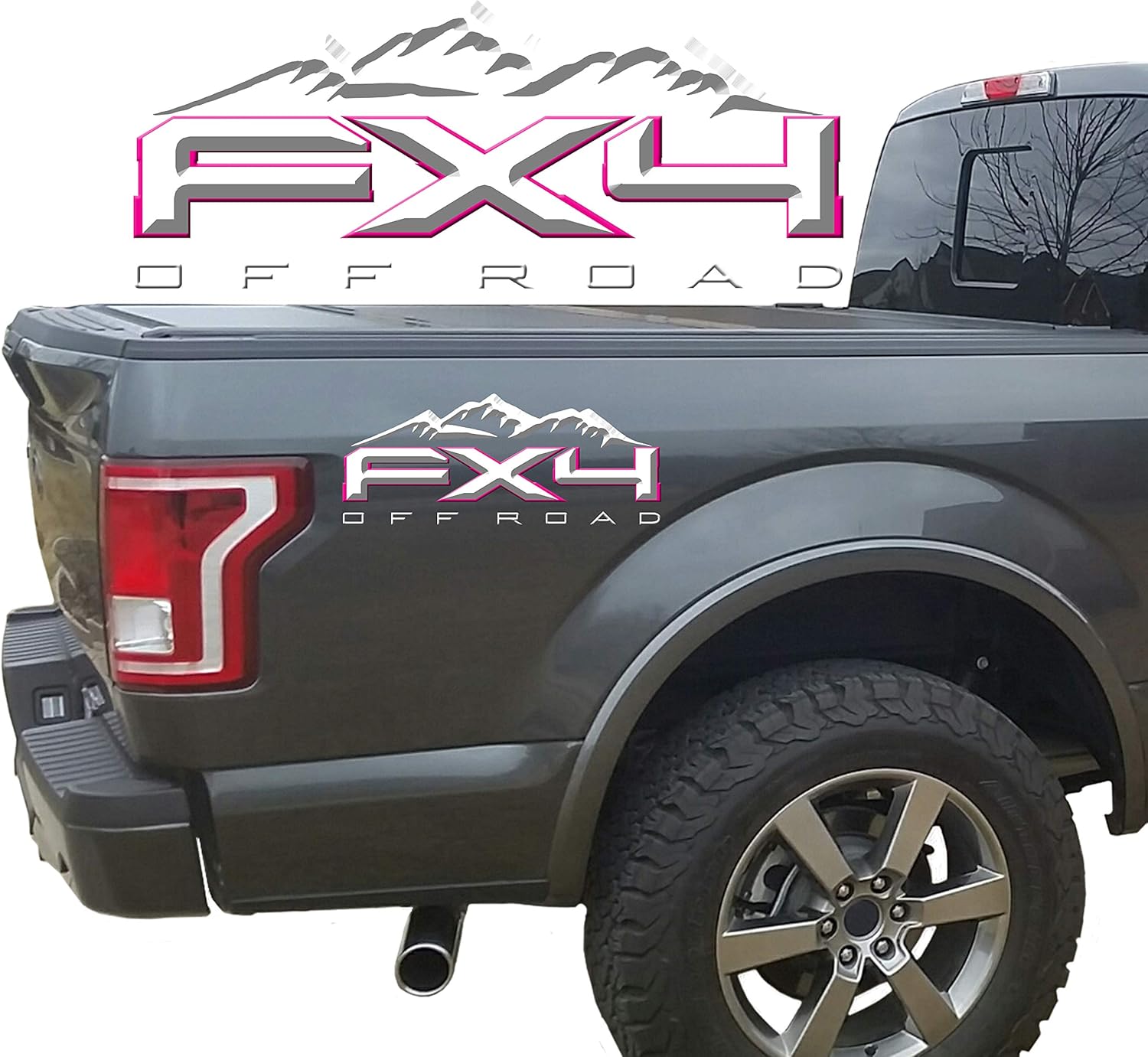 2 x Black & Red Matte 3D Off Road 4x4 Truck Bed Vinyl Decal Fits Ford FX4 Trucks