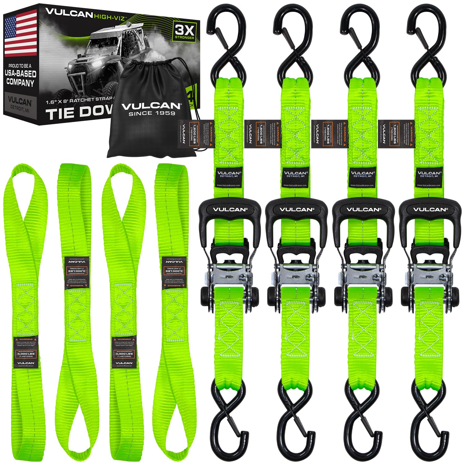 Snapklik.com : VULCAN Ratchet Strap Tie Down Kit - 1.6" X 8 - 3X ...