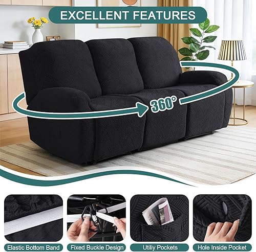 Miniatura 5 de Ruaozz Fundas de sofá reclinable, fundas para sillas reclinables, fundas de sofá para sofás reclinables con bolsillos, lavables, protector de