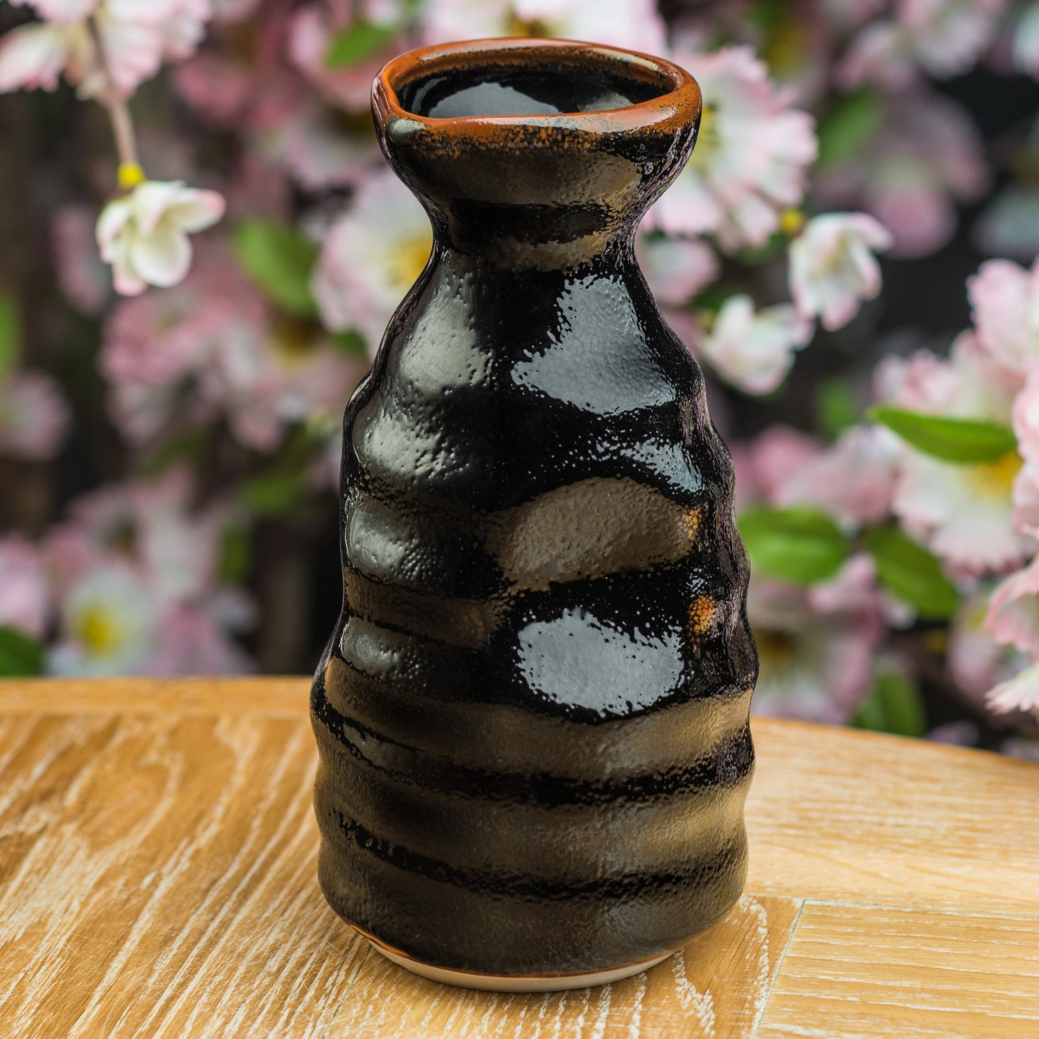 Japanese Traditional Ceramic Sake Bottle with Black Tenmoku Glaze