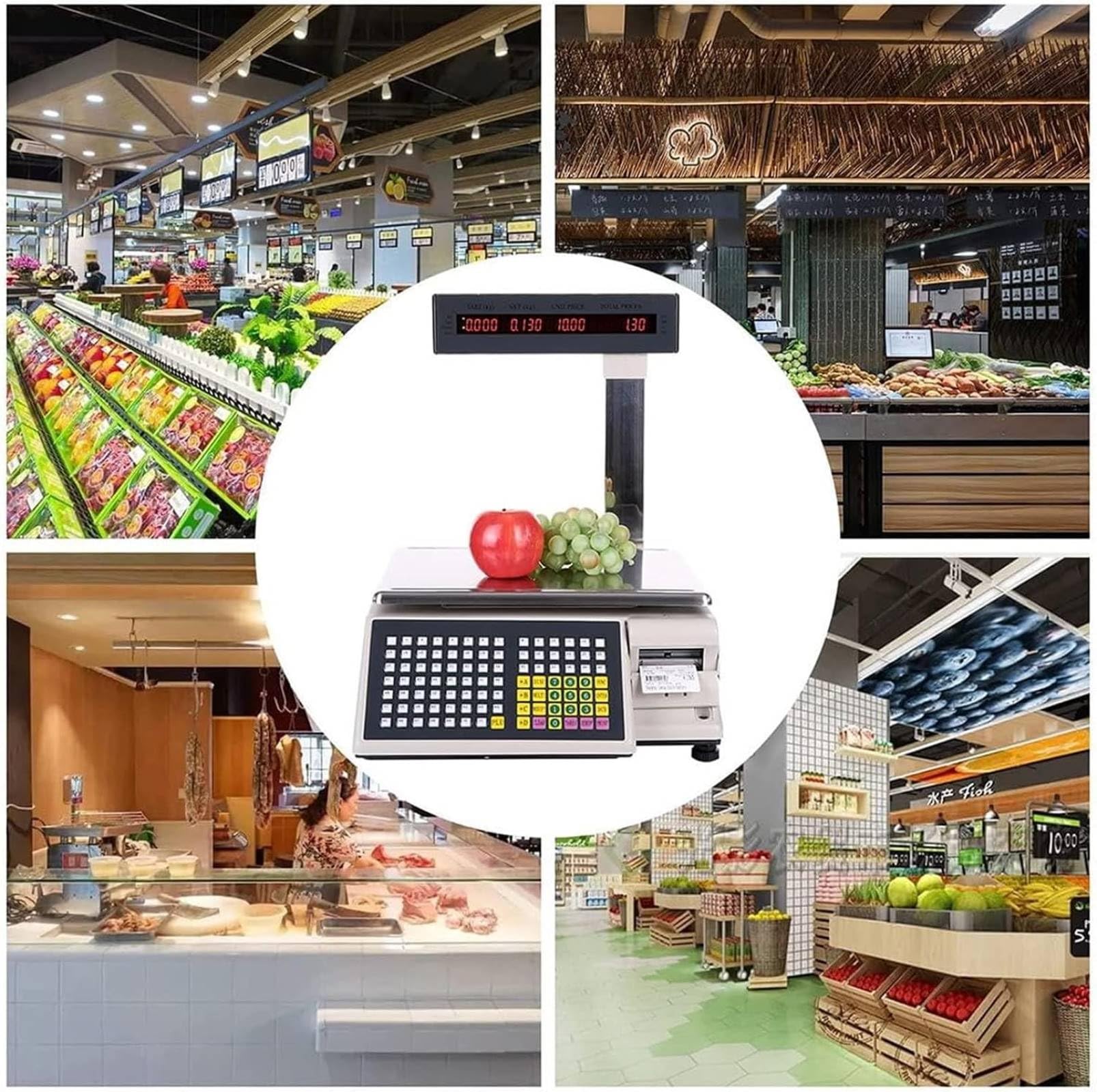 Etikettendruckerwaage,Handelspreisrechenwaage,Elektronik-Skala Kassa,Digitale Preis-Etikettendruckwaage,mit doppelseitigem LED-Display + 71 Shor