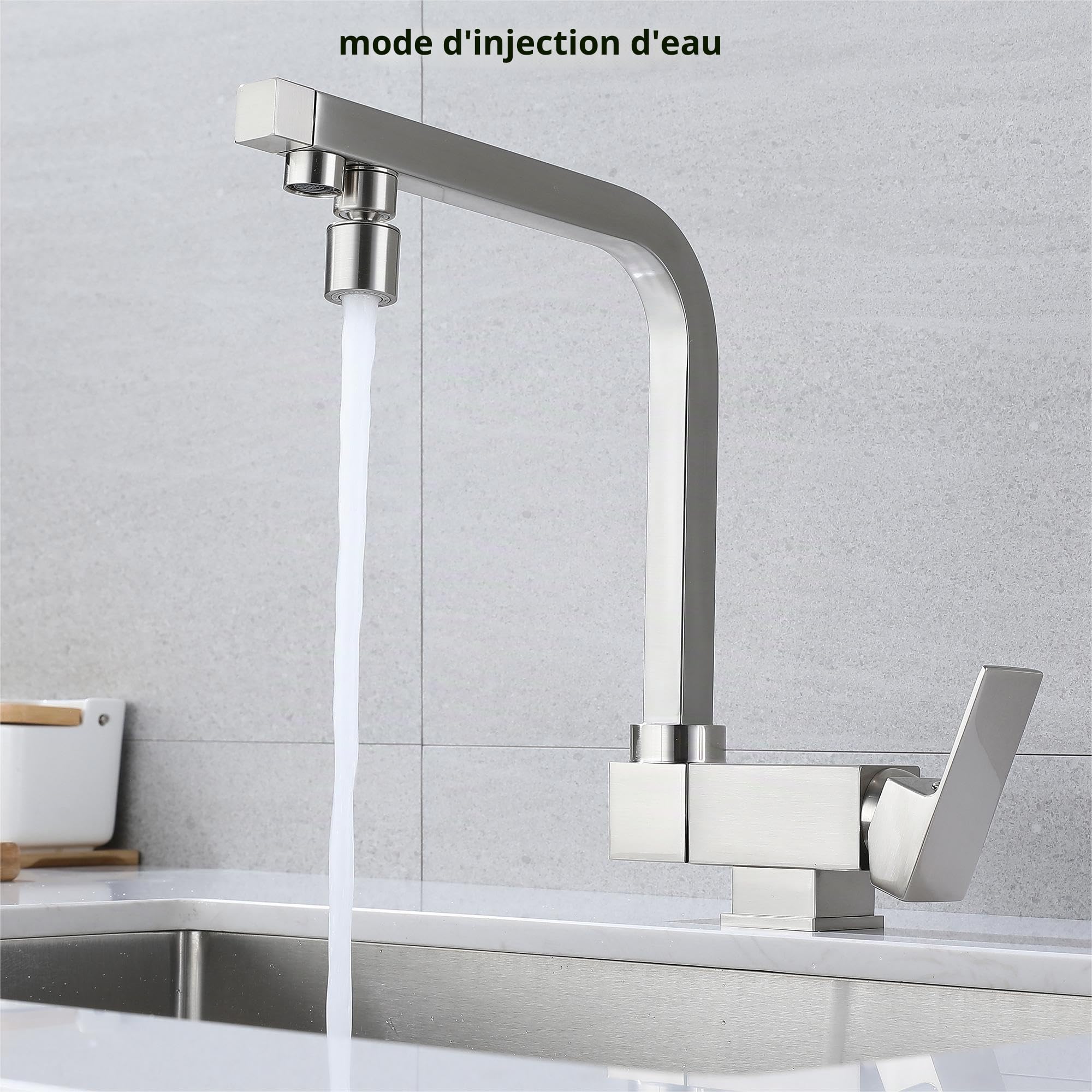Mitigeur Cuisine Rabattable, Robinet 3 Voies Rabattable,robinet Cuisine Rabattable,Robinet De Cuisine 3 Voies,matériel En Laiton,Robinet Cuisine Pliable Sous Fenêtre (Finition Brossé)