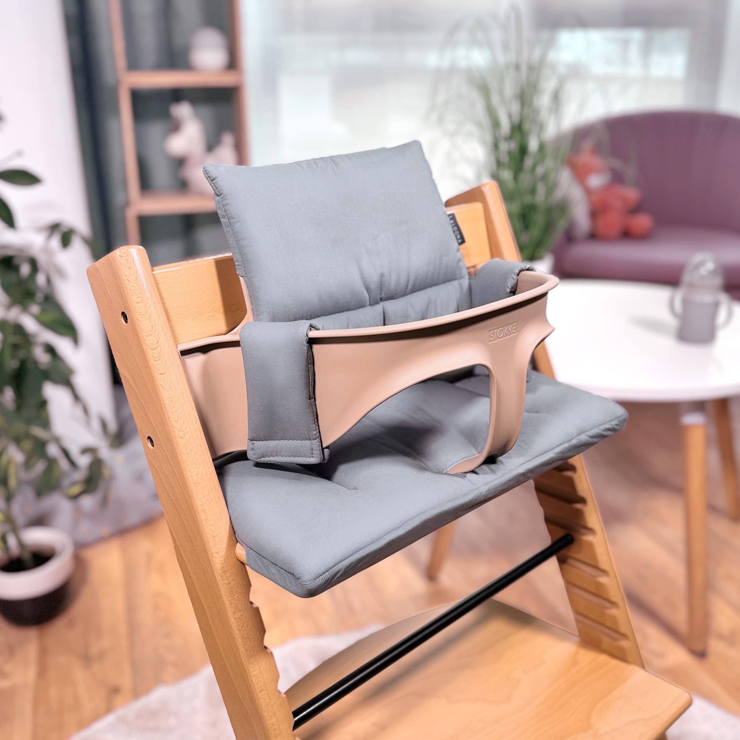 LaLoona Sitzauflage für Stokke Tripp Trapp - Grau beschichtet | 2 teiliges Sitzkissen / Hochstuhl Kissen abwaschbar, OEKOTEX Standard 100, maschinenwaschbar