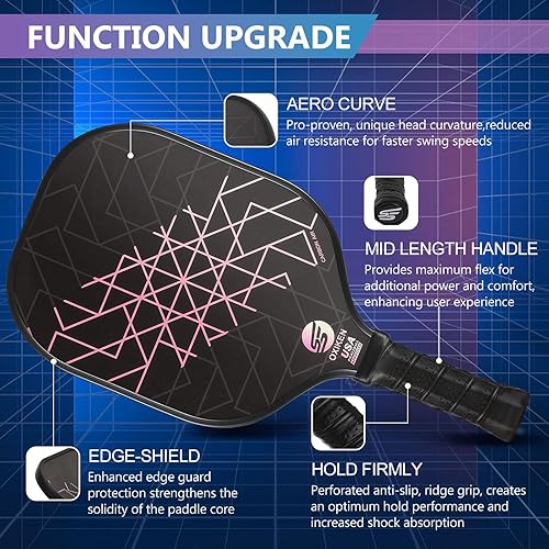 Miniatura 2 de Juego de 2 palas de pickleball aprobadas por USAPA de fibra de carbono (CHS) núcleo de panal de polipropileno, agarre antideslizante que absorbe el