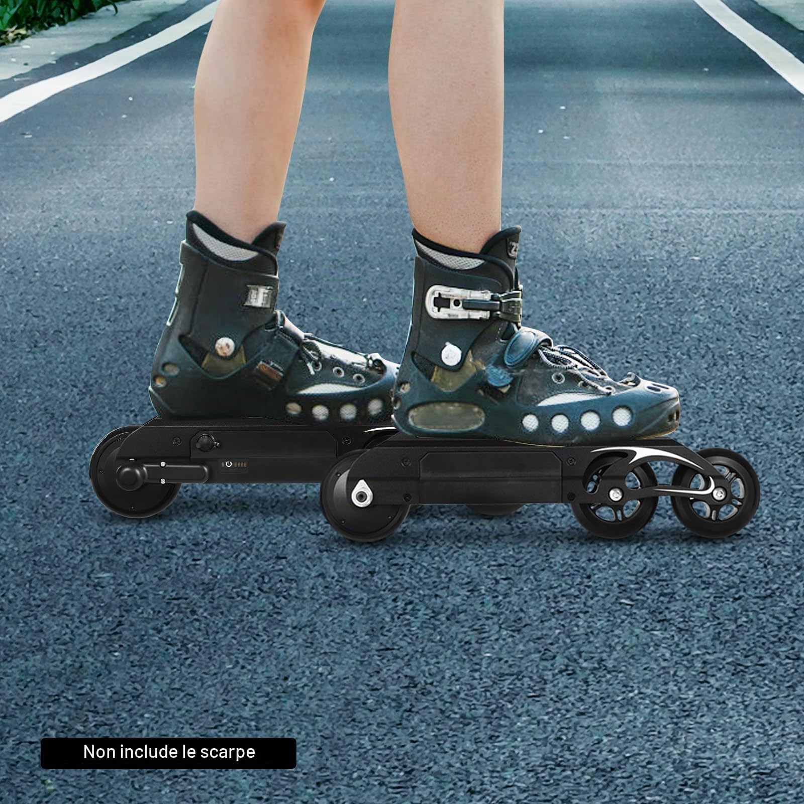 Telaio elettrico Inline Skate con 3 ruote, accessorio per pattini a rotelle E-Inline con telecomando, adatto per ragazzi e ragazze nero-argento