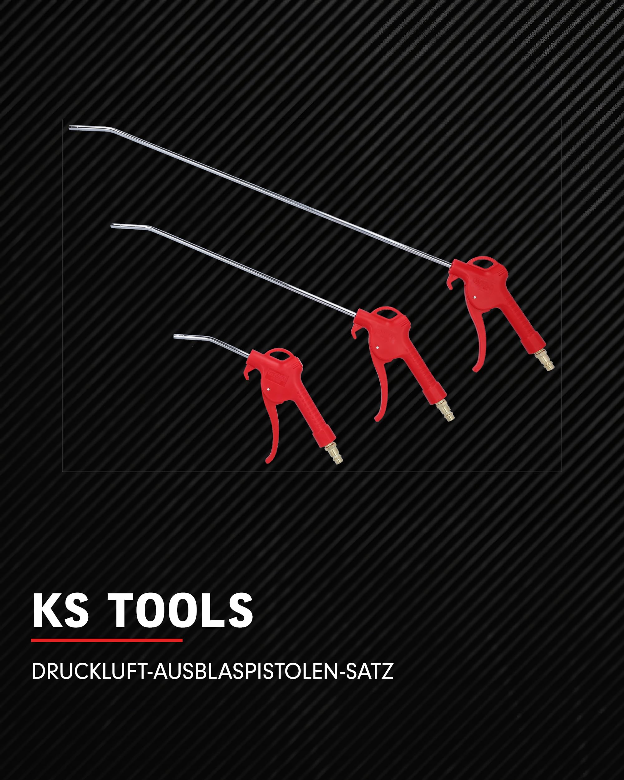 KS Tools Druckluftpistole Satz 3-tlg. 515.1921 I 6,3 Bar, 90 dBA I Ausblaspistole mit Düsen von 95-510mm - 1/4" NPT I Luftdruckpistole mit Aufhängefunktion | 515.1921, Saug-/blaspistole (druckluft)