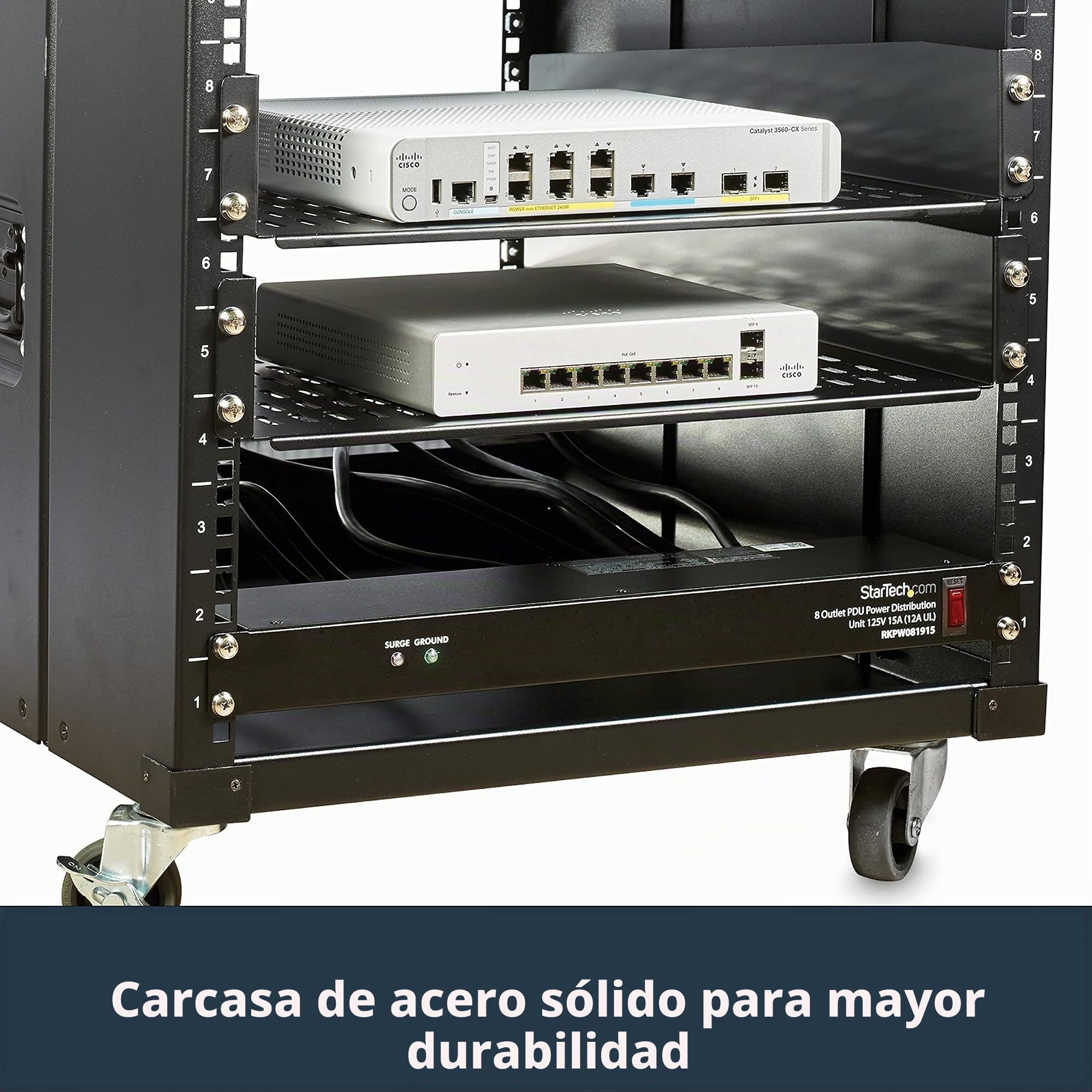 StarTech.com RKPW081915 unidad de distribución de energía (PDU) - Unidad de distribución de energía (PDUs) (5 - 45 °C, Negro, -25 - 65 °C, 95,5 x 482,6 x 42,7 mm, 8 x NEMA 5-15)
