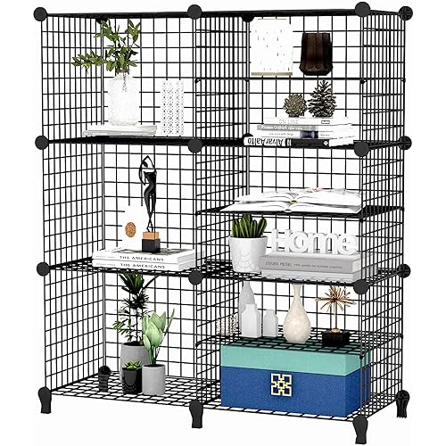 Wolizom Wire Cube Storage, 3 * 6-Cube Grid Storage Shelf, Metal Wire C Grids Shelves, Stackable Modular Shelving Organizer, DIY Closet Bookcase Bookshelf for Bedroom, Living Room, Office Black