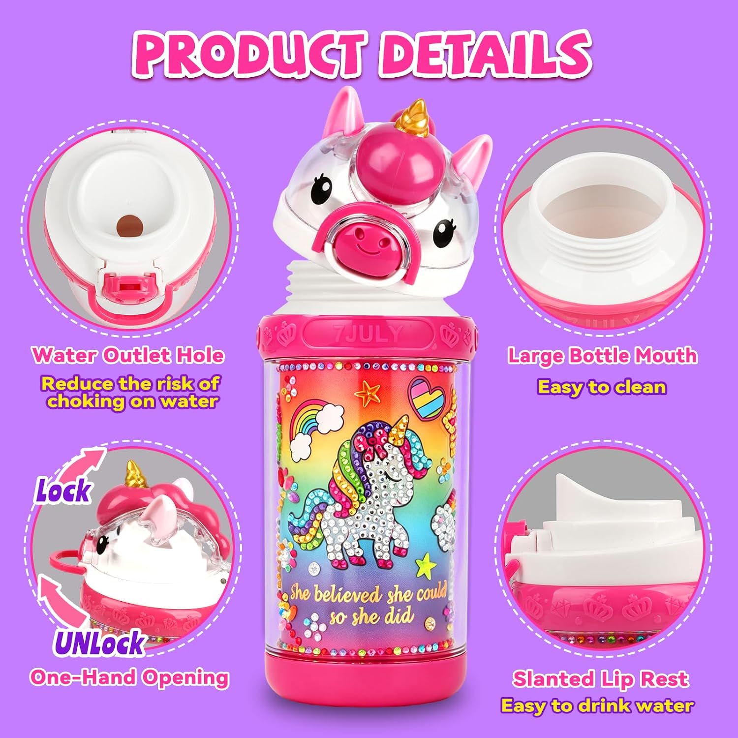 7july Decorate Your Own Water Bottle Kits for Girls Age 4-6-8-10,Unicorn Painting Crafts,Fun Arts and Crafts Gifts Toys for Girls Birthday Christmas image 5