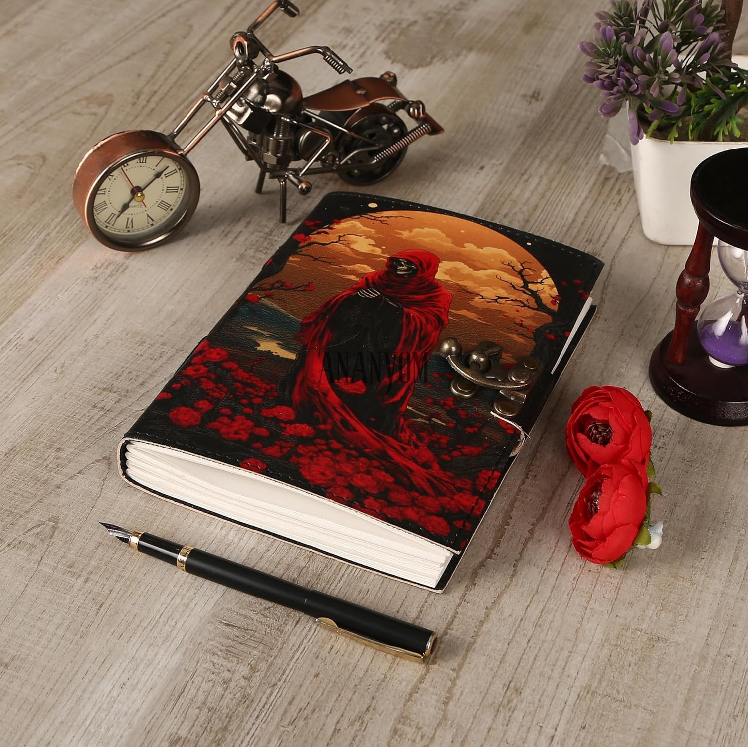 Handcrafted Leather Journal Notebook for Writing Playing 7x5 Inch, Spiral Gothic, Skull Lover Antique Vintage 200 Blank White Paper - Image 3