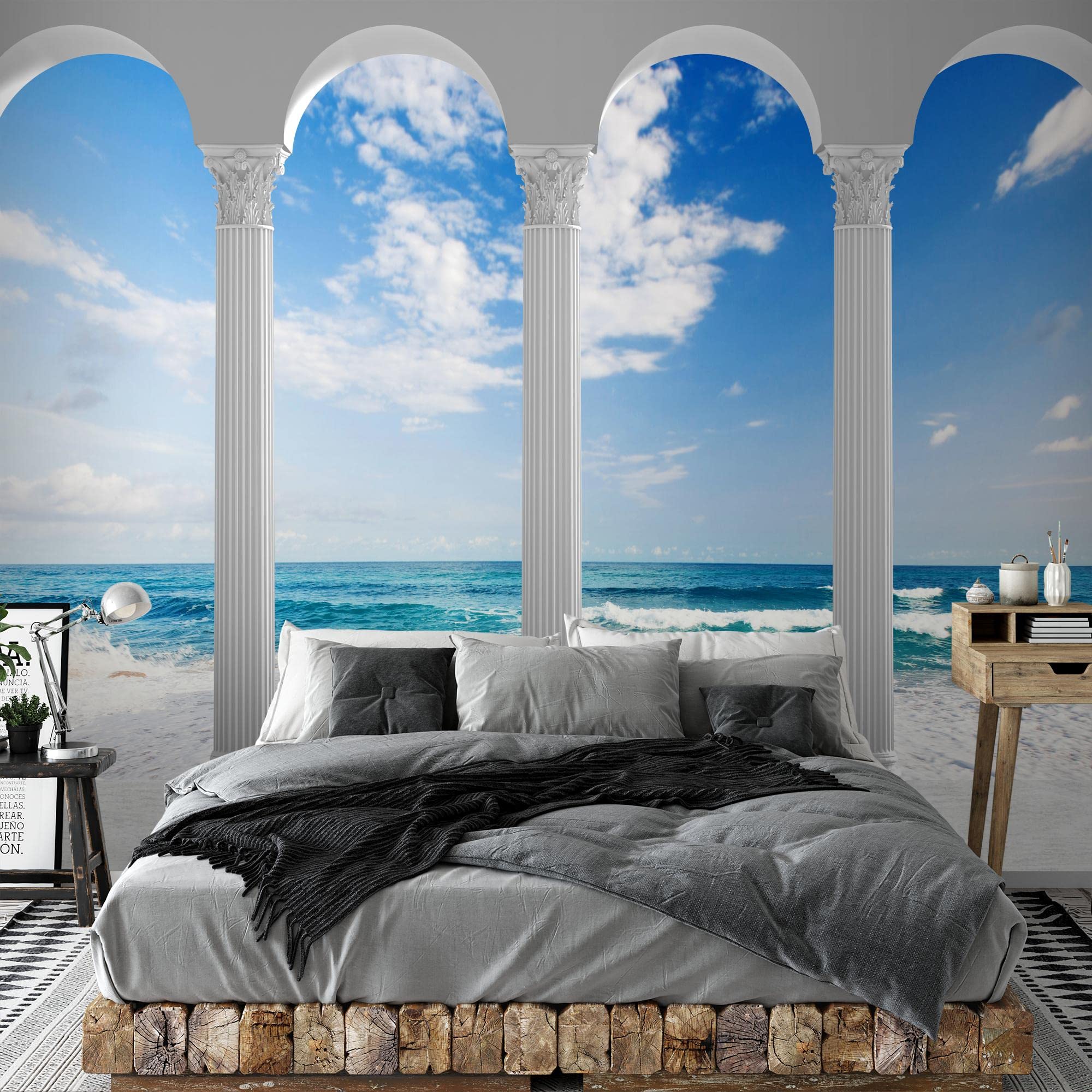 Runa Art Carta da parati fotografica colonne di mare 352 x 250 cm Vello Sfondo Murale XXL Moderne Decorazione Soggiorno Camera De Letto Sala Ufficio blu bianco 9047011a