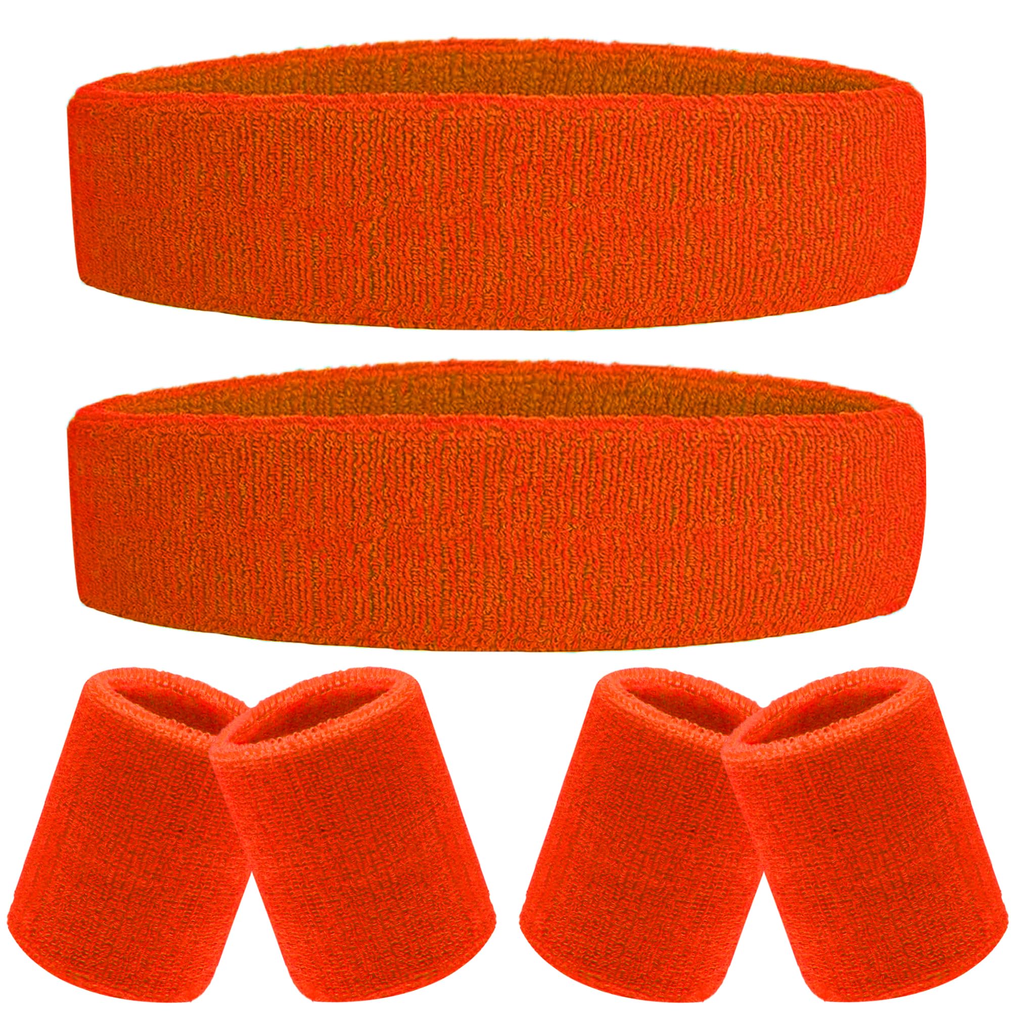 IMAGERIO 6 Pieces Sweatband Set Sports Headband Wristband Set, Moisture Wicking Athletic Sweatbands 4 Wrist Sweatband and 2 Headbands, Terry Cloth