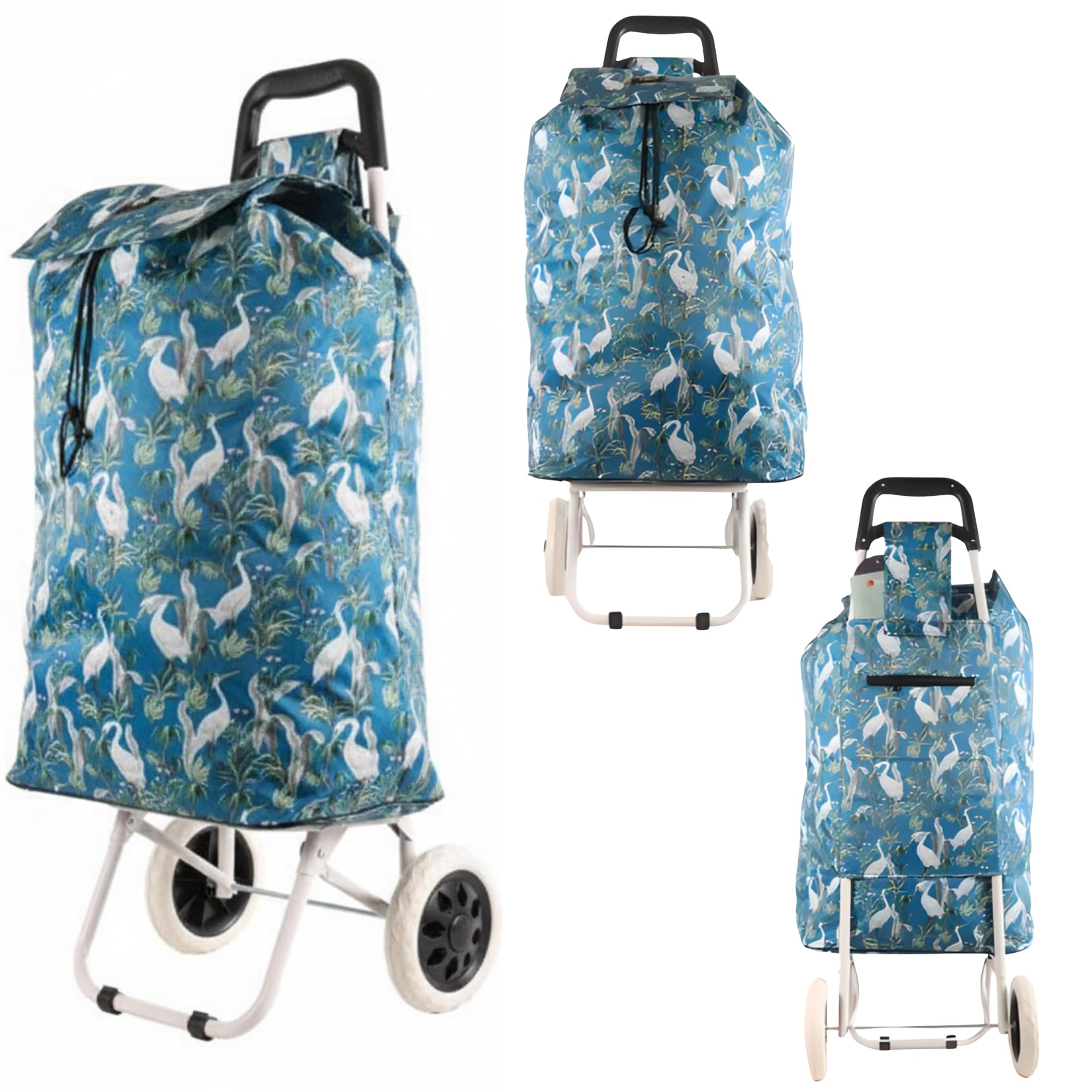 MS-001 80L Lightweight Shopping Trolley, Hard Wearing & Foldaway Trendy Push/Pull Cart for Easy Storage with 2 Wheels, Navy Blue
