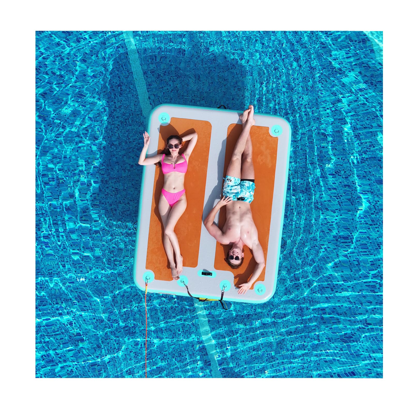 AWSUM Bacino galleggiante gonfiabile, 2,4 m/3 m, superficie antiscivolo in EVA, piattaforma gonfiabile per piscina, spiaggia, oceano
