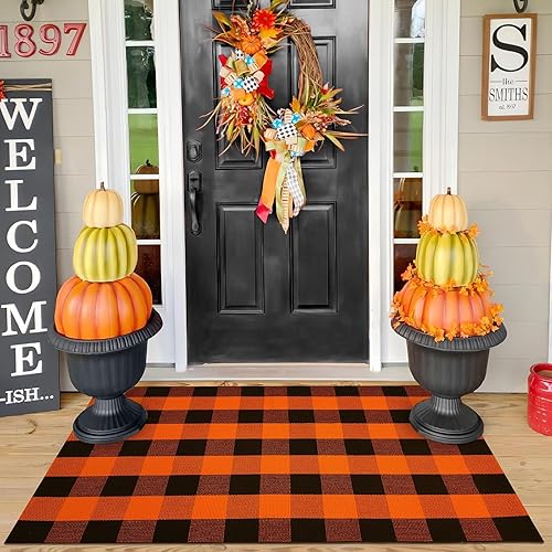 EARTHALL - Tapete de lana cuadriculada lavable de 3 x 5 pies tapete de algodón tejido a mano reversible y plegable con diseño a cuadros para colocar