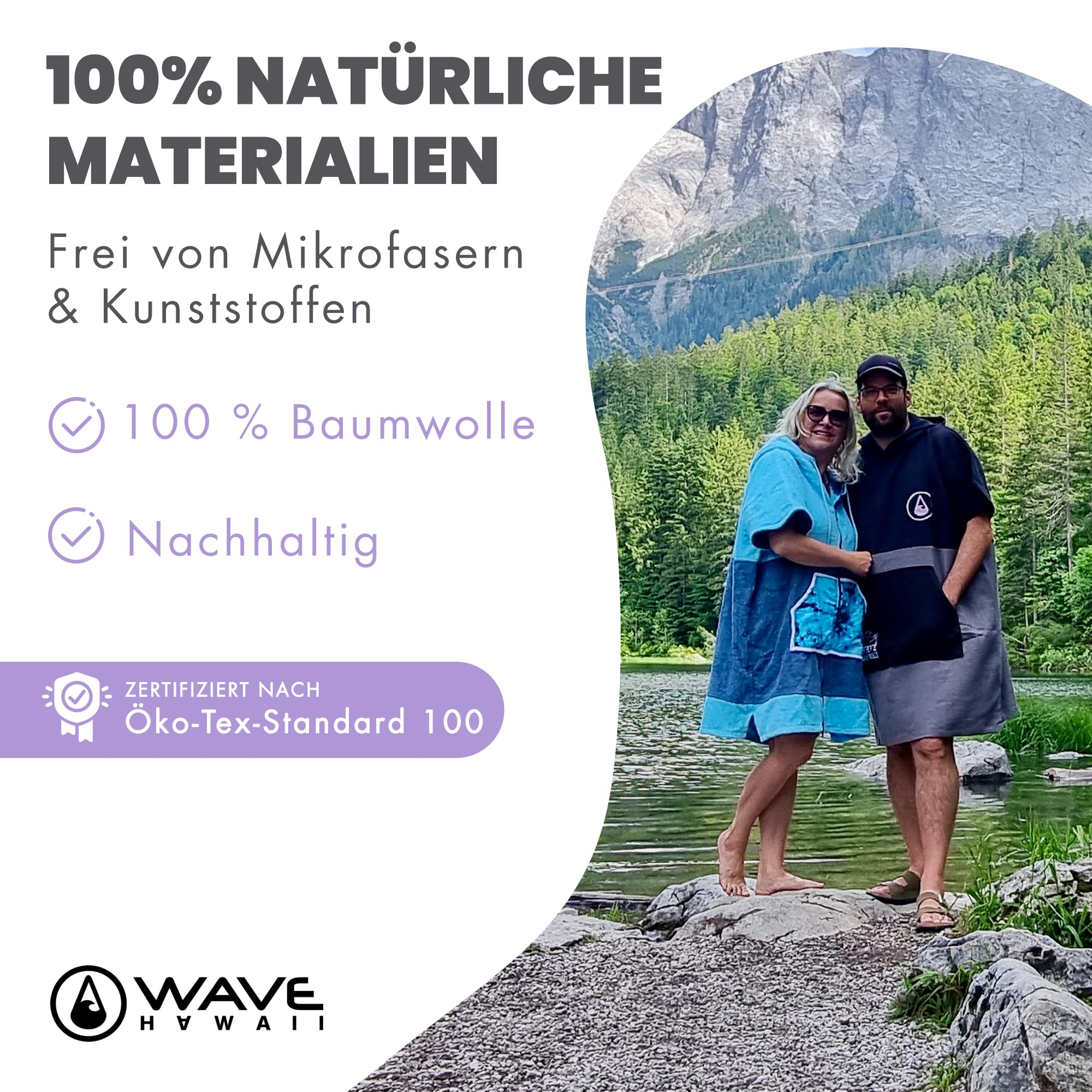 Poncho De Bain 100% Coton Wave Hawaii - Taille S/M (155-185 Cm), Absorption Rapide, Idéal Plage, Surf, Voyage