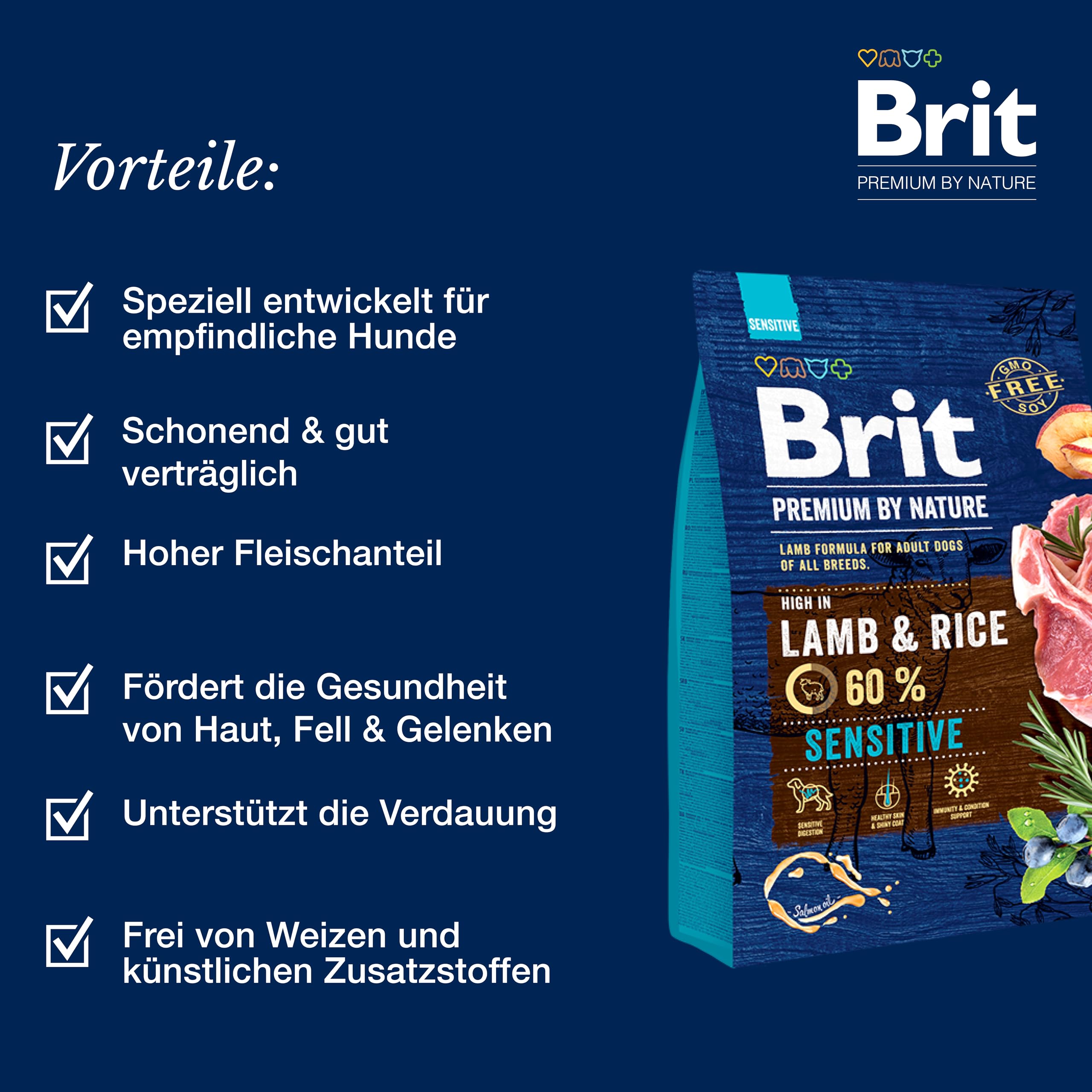 Brit Premium by Nature Sensitive Lamm Sucha karma dla dorosłych psów, hipoalergiczna i bez zbóż, baranina, 15 kg