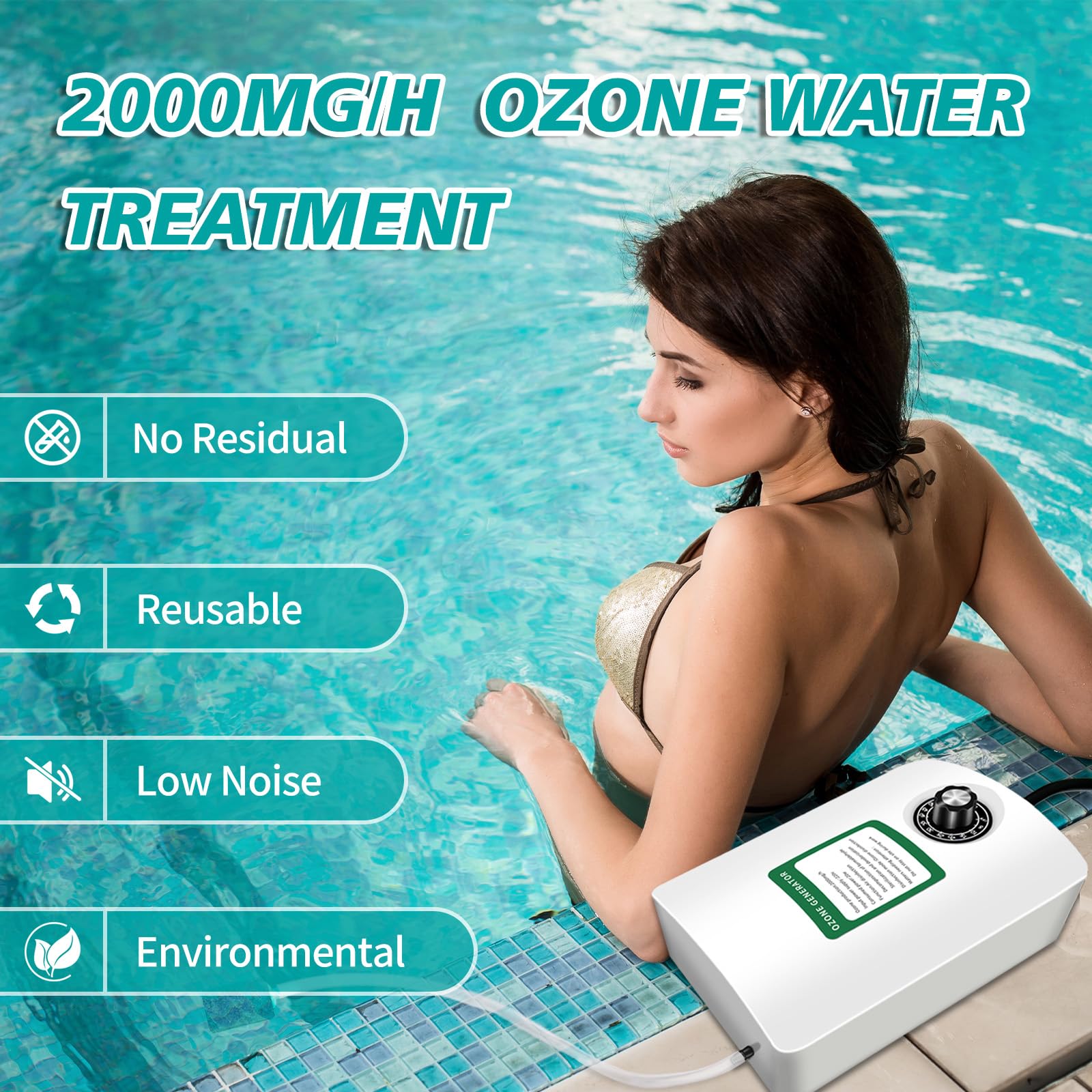 Winish 2000mg/H Ozone Generator with Timer,Ozone Bubbler, Portable Ozone Generator Keep Cold Plunge Tub Water Clean, Ozone Generator for Cold Plunge, Ice Bath, Hot Tub, Spa, Cold Plunge Accessories