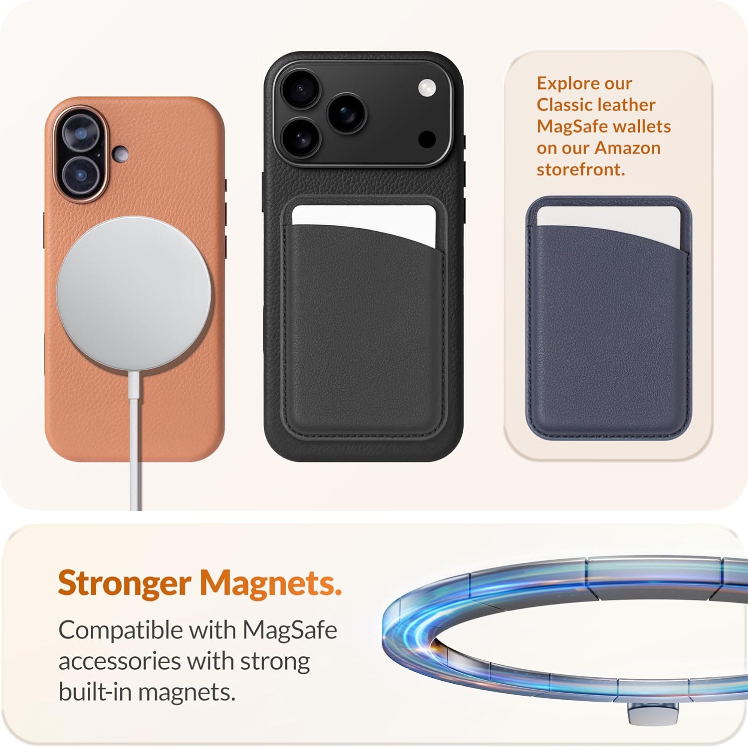 LONLI Urban | Pebbled Leather - European Genuine Pebbled Leather Case for iPhone 17 - [Built-in Camera Control and Compatible with Magsafe] - Saddle - Image 5