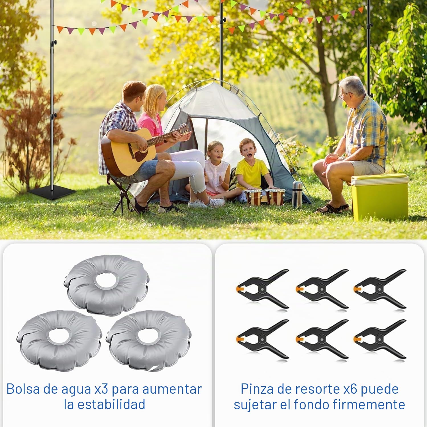 EMART Soporte de Telón de Fondo con Base de Acero Pesado 2,1x6M, Tubos Ajustables y Sistema de Telón de Fondo Drapeado, Ideal para Cumpleaños y Bodas, Negro
