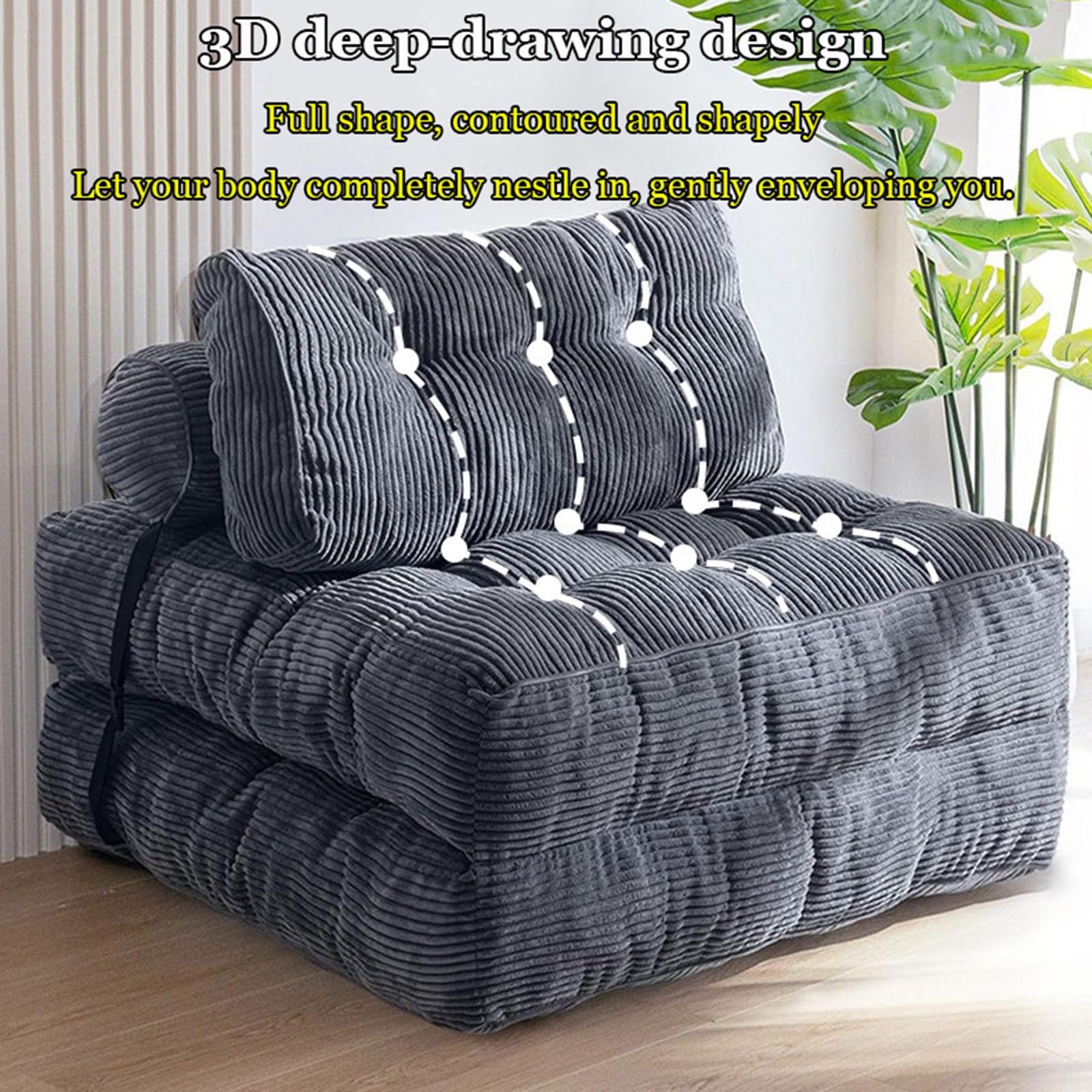 Sofa rozkładana, przenośna, rozkładana, wygodna sofa podłogowa, rozkładana sofa, rozkładany fotel z oparciem do salonu i sypialni królewski niebieski, 200 cm