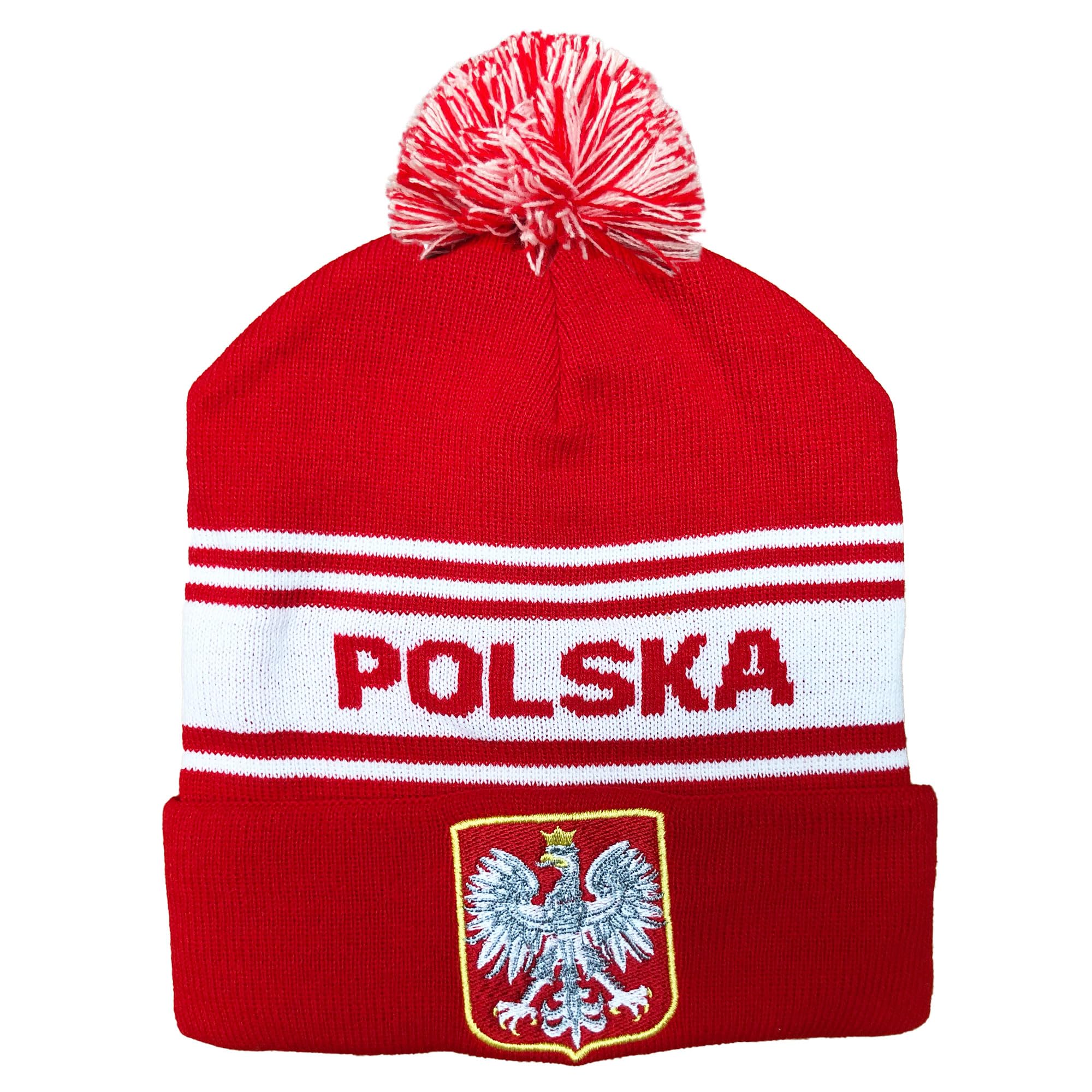 Beyond Happy Poland Red and White Crest Ski Bobble Hat - Stylish Winter Beanie for Polska Supporters – Ultimate Supporters Hat for Comfort and Warmth