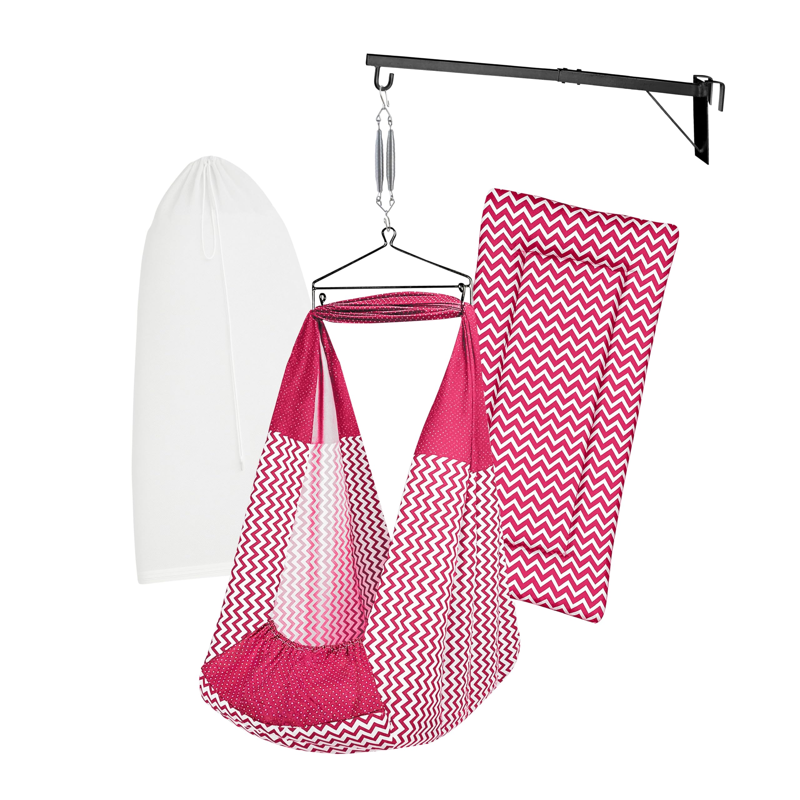 Beetot New Born Baby Swing Cradle (Jhula) Set | Cradle Swing, Mosquito Net, Spring, Triangle Hanger, Window Hanger | Weight Capacity Up To 20Kg | Age From 0-12 Months | Jhula (Red) - Cotton-image-38