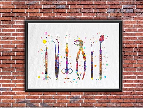 Miniatura 9 de Dignovel Studios 8 x 10 sin marco dentista herramientas acuarela arte impresión cartel diente médico cirujano dental clínica instrumentos