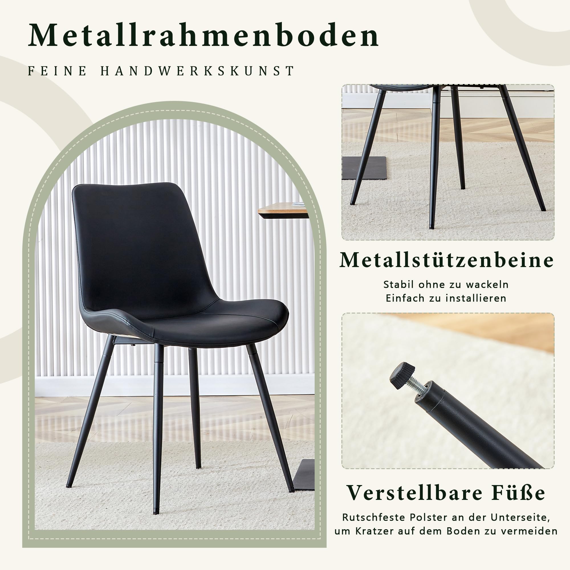 Set 4 Sedie da Pranzo Moderne in PU Leather, Sedute Ampie con Schienale Ergonomico, Piedi in Metallo Antiscivolo, Sedia per Esszimmer e Home-Office, Nero, 50x47x83cm