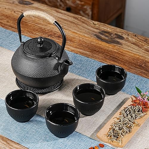 Miniatura 2 de Sungmor Cast Iron Black Teacups, Set of 4 & 5 oz - Japanese Tea Cups with Enamel Interior, Traditional Gongfu Tea Set, Durable Heat-Retaining