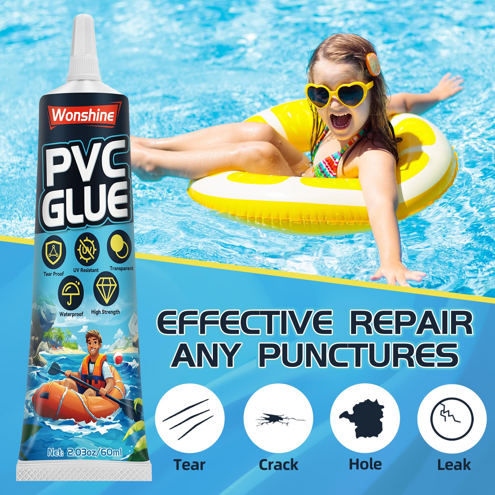 Hot Tub Repair Kit, Paddling Pool Repair Kit Waterproof, for Inflatables, Air Bed, Bouncy Castle, Boat Kayak, Swimming Pool,Tent (60ml) — view 8