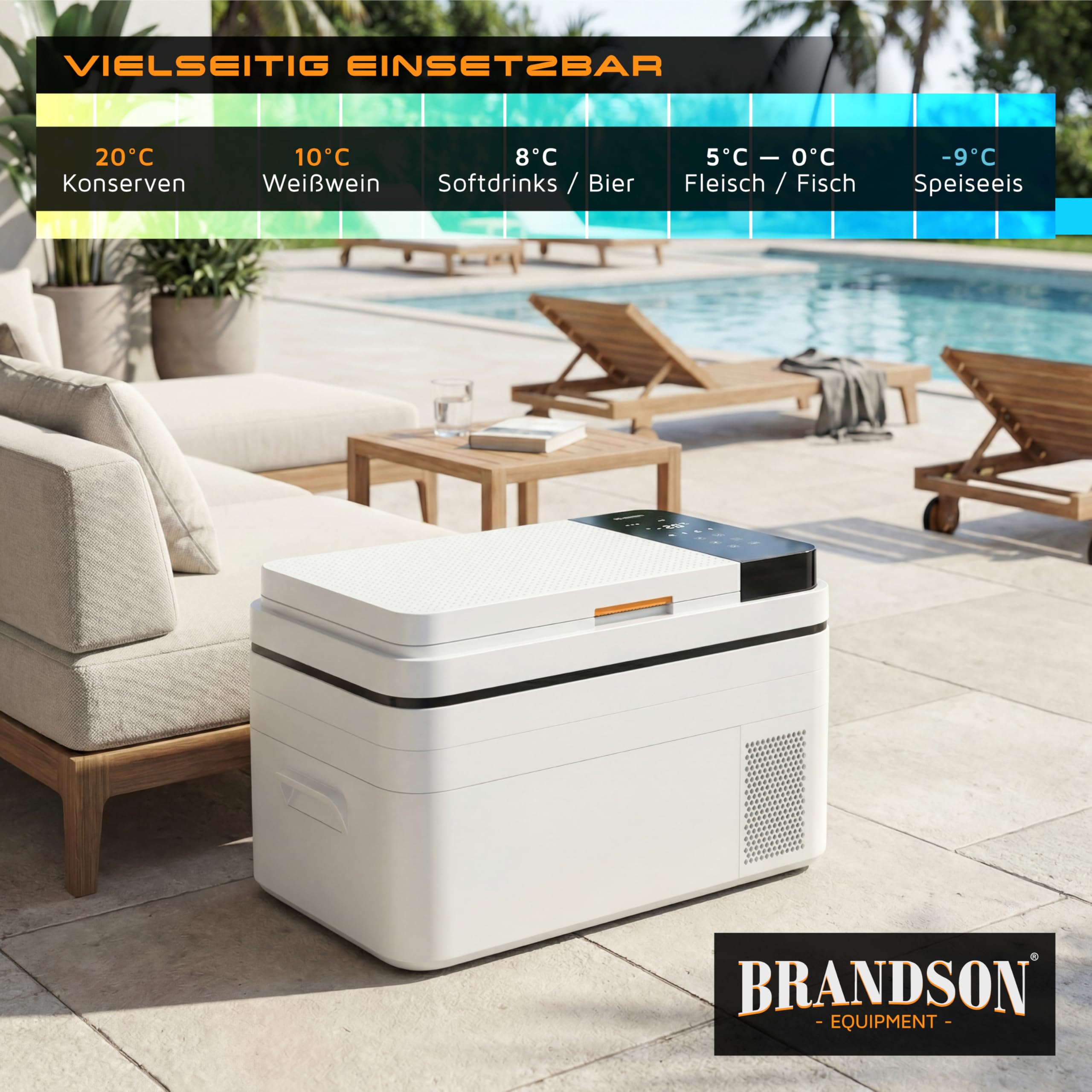 Brandson - Kühlbox elektrisch mit Kompressor – 30 Liter – App Steuerung Bluetooth Tuya Smart – Autokühlbox - 230 V und 12/24 V Gefrierbox Gefriertuhe bis -20°C – ECO Modus – Auto Camper LKW