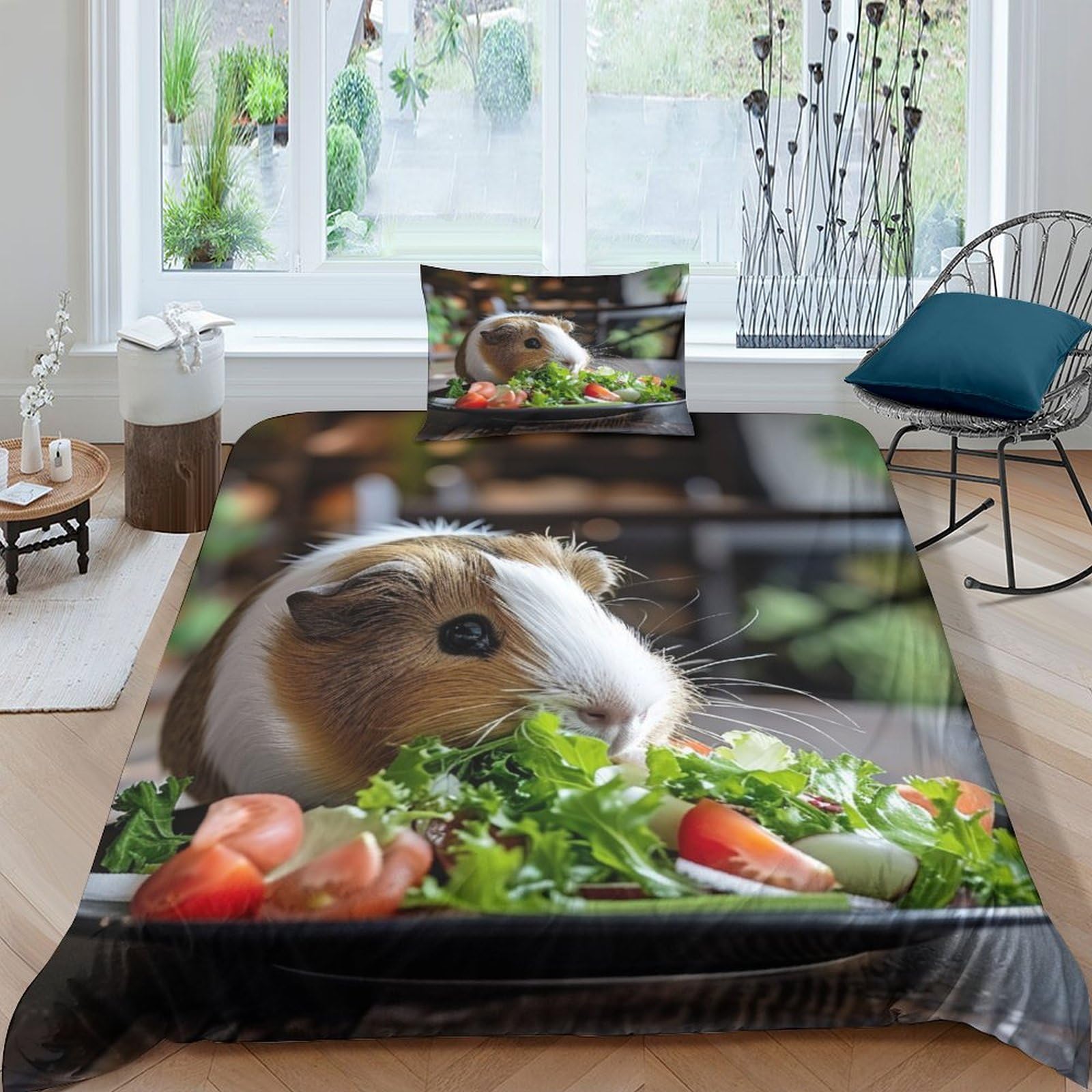 Housse de couette cochon d'Inde parure de lit 3 pièces idée cadeau enfant