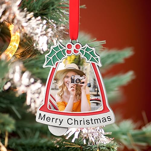 Adorno colgante de fotos personalizado, con imagen y texto, carga cualquier foto, personaliza adorno transparente de Navidad, para la familia