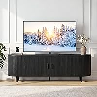 Vista 12 de Soporte de TV moderno de mediados de siglo de 58 pulgadas, consolas de TV de madera con puertas correderas y toma de corriente, centro