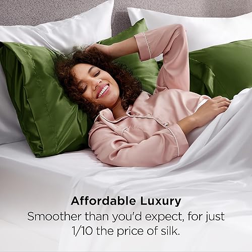 Miniatura 5 de Bedsure Funda de almohada de satén para cabello y piel Queen, funda de almohada sedosa de musgo, paquete de 2 con cierre de sobre, similar a las