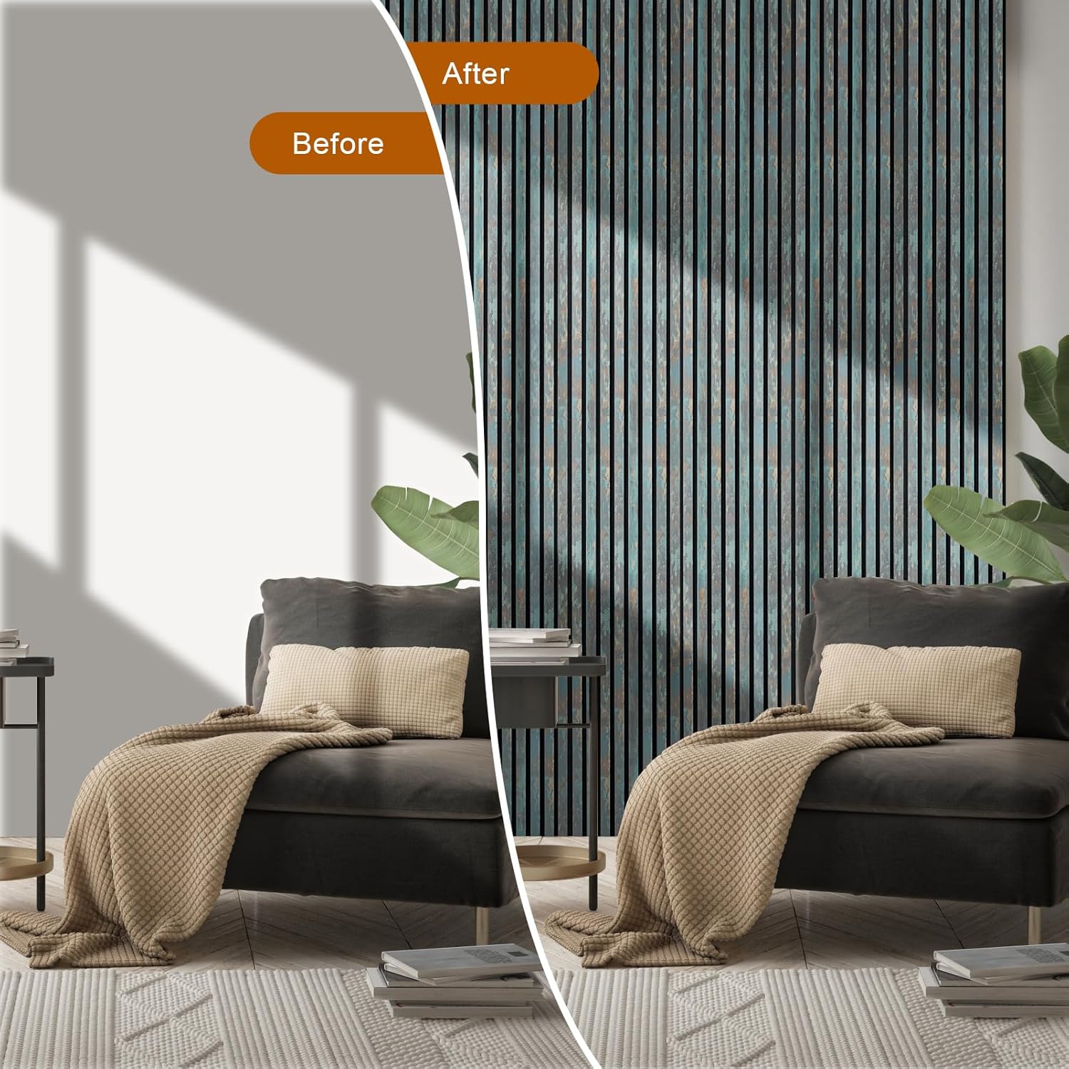 Acoustic Wood Slat Wall Panels, Retro Series Soundproof Paneling for Interior Wall Decor, Modern Design 4-pack 12.6"×93.9"(Vintage blue,)
