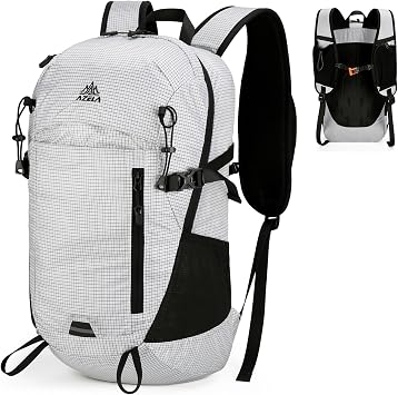 25L Small Nylon Waterproof Hiking Backpack with Phone Pouch for Men Women, Lightweight Hiking Daypack with Breathable EVA Back Support,White