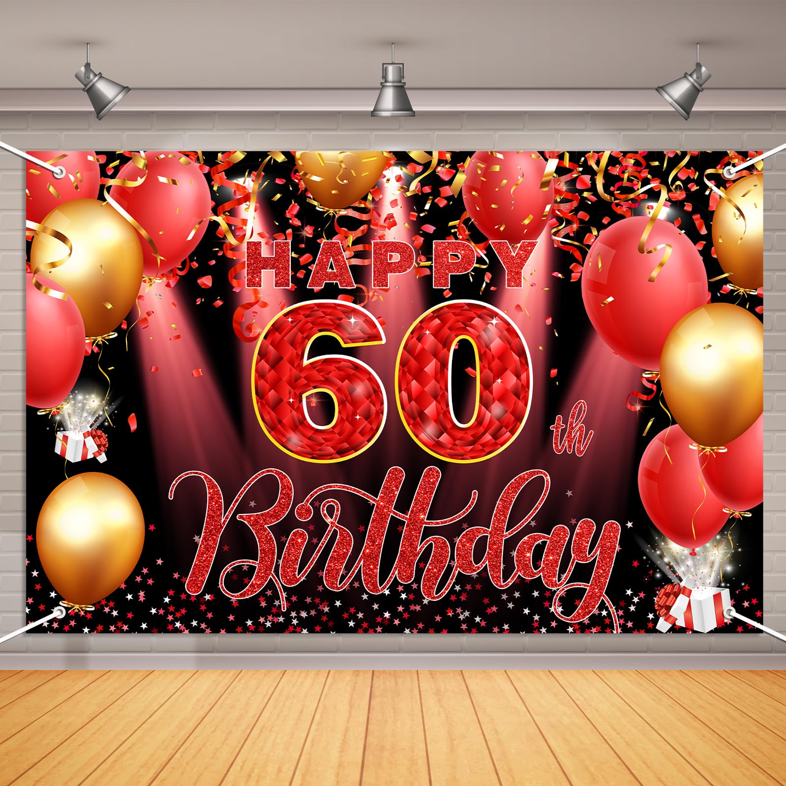 Talorine 60th Birthday Decorations Backdrop Banner for Women 6x4ft Red Happy 60th Birthday Party Supplies Photography Background Cheers to 60 Years