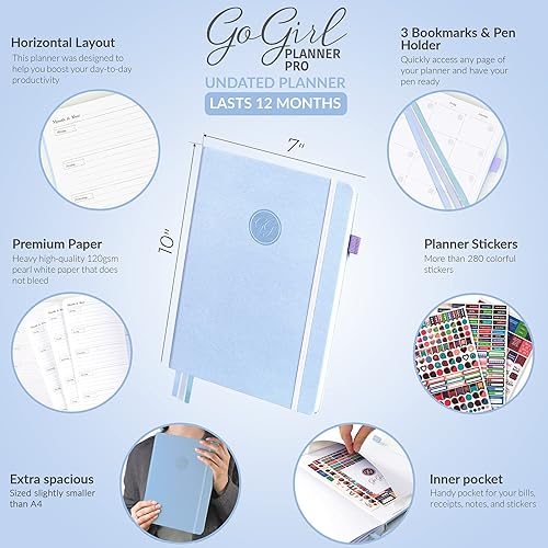 Miniatura 2 de GoGirl Planner PRO - Planificador semanal y organizador sin fecha con diseño horizontal + páginas de seguimiento de presupuestos y gastos, diario de