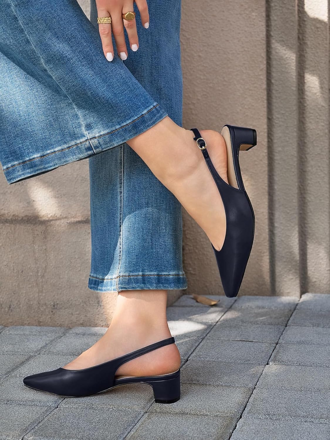 Coutgo Womens Chunky Low Heels Slingback Pumps Closed Square-Pointed Toe Work Office Dress Shoes - Image 3