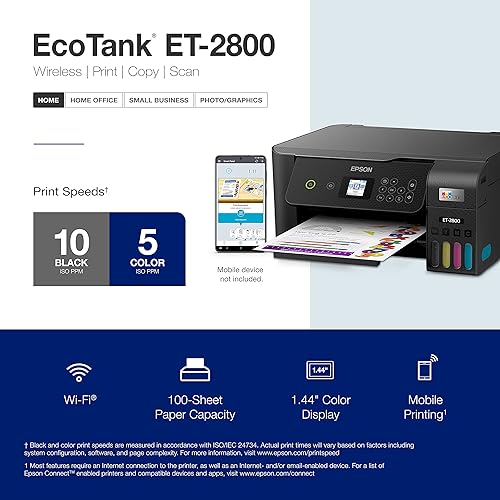 Miniatura 10 de Epson EcoTank ET-2800 - Impresora inalámbrica de inyección de tinta todo en uno impresión copia y escaneo 1200 x 2400 ppp pantalla LCD a color de