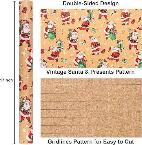 Miniatura 127 de Yarcony Papel kraft de regalo de Navidad, papel de regalo negro, árboles de Navidad de lujo, renos, copos de nieve, papel de estraza resistente