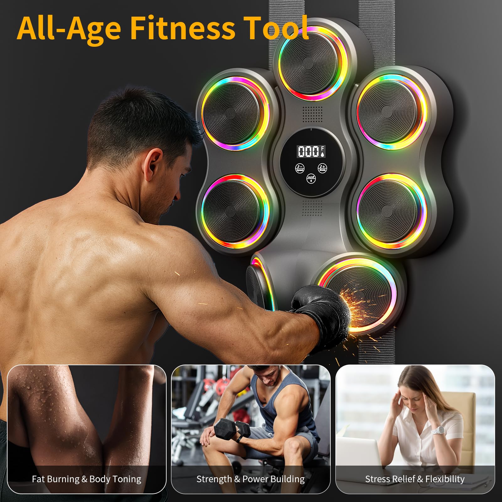 Musik-Boxmaschine, Fitnessgerät mit Boxhandschuhen, intelligenter Bluetooth-Boxtrainer, Box-Wandhalterung für Erwachsene und Kinder, elektronisches Boxziel, Fitness für Zuhause, Büro, Fitnessstudio