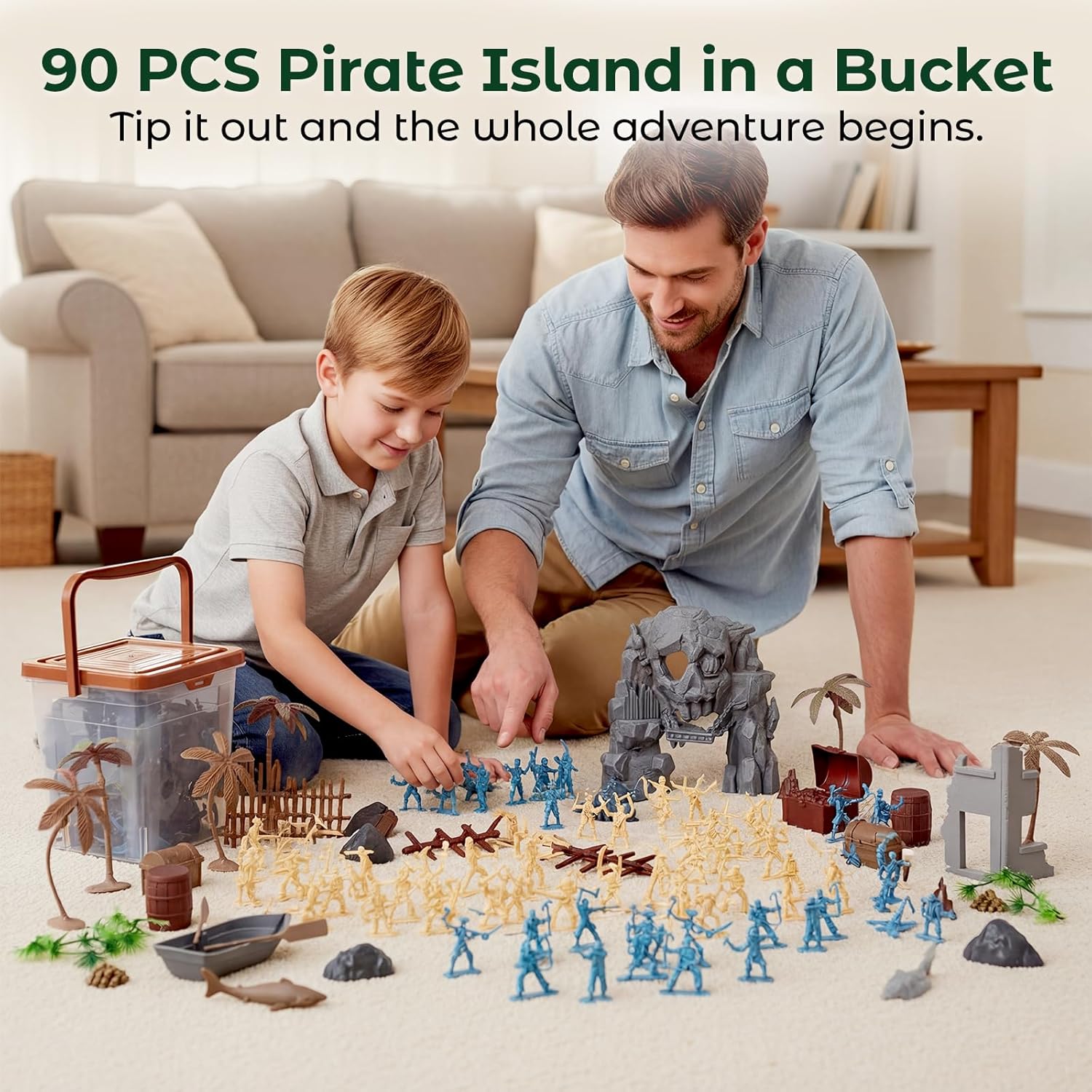 3 otters 90PCS Pirate Toys Action Figures, Pirate and Skeleton Warriors Figures with Accessories, Military Toddler Boy Toys, Birthday Gifts for Kids