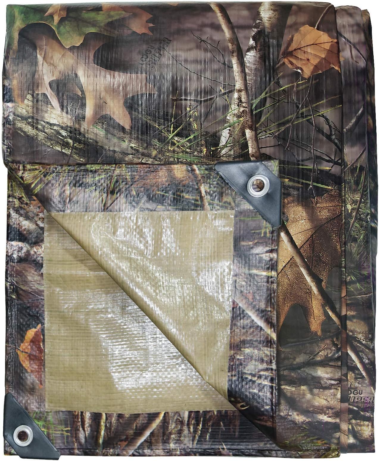 LOOGU Heavy Duty Waterproof Tarp, Bionic Tree Camo Multi Purpose Poly Cover 8mil