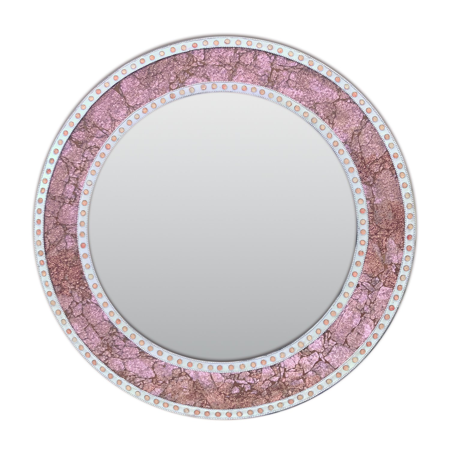 DecorShore 24 Inch Rose Gold Framed Wall Mirror, Round Crackled Glass