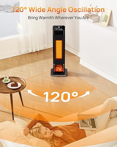 Miniatura 7 de AKIRES Calentador de espacio de 1500 W, calentador eléctrico para interiores, oscilación de 70, control remoto, temporizador de 24 horas, bloqueo