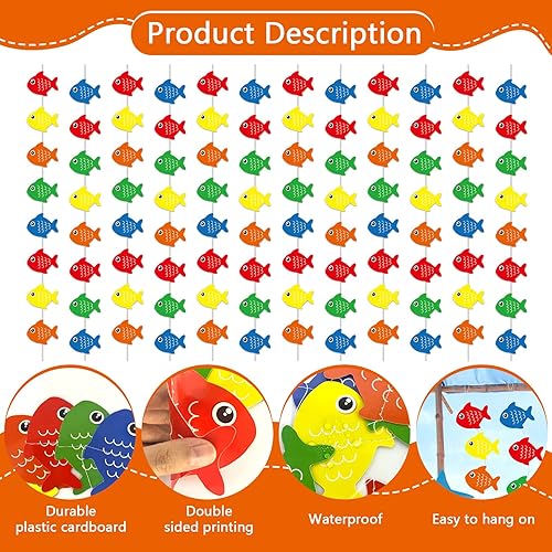 Miniatura 4 de Paquete de 12 pancartas de fiesta de pesca con temática de pesca con diseño de remolino colgante The Big One cumpleaños, recortes de papel para la